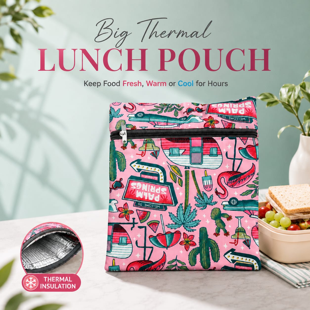 Big Thermal Lunch Pouch | Cotton Insulated Tiffin Cover Bag for Office & School