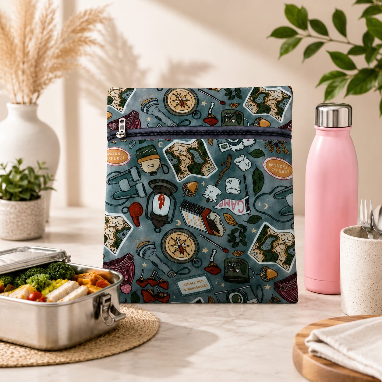 Big Thermal Lunch Pouch | Cotton Insulated Tiffin Cover Bag for Office & School