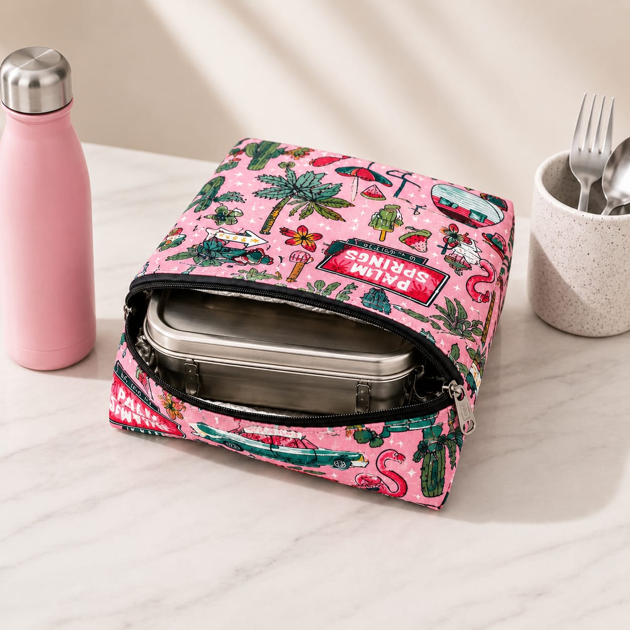 Big Thermal Lunch Pouch | Cotton Insulated Tiffin Cover Bag for Office & School