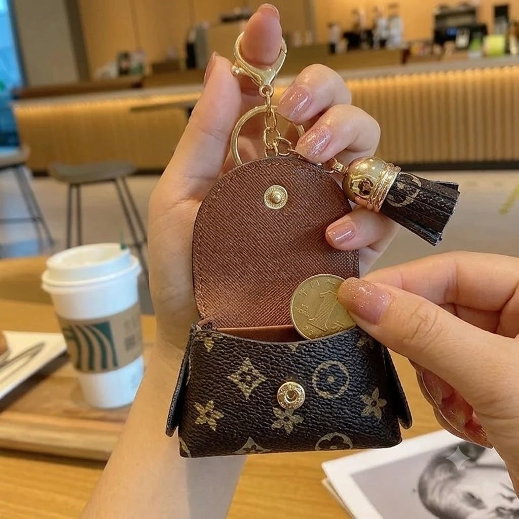 Mini Wallet Keychain – Compact Leather Coin Pouch Keyring for Cash, Coins & Keys (Random Print-Pack of 1)
