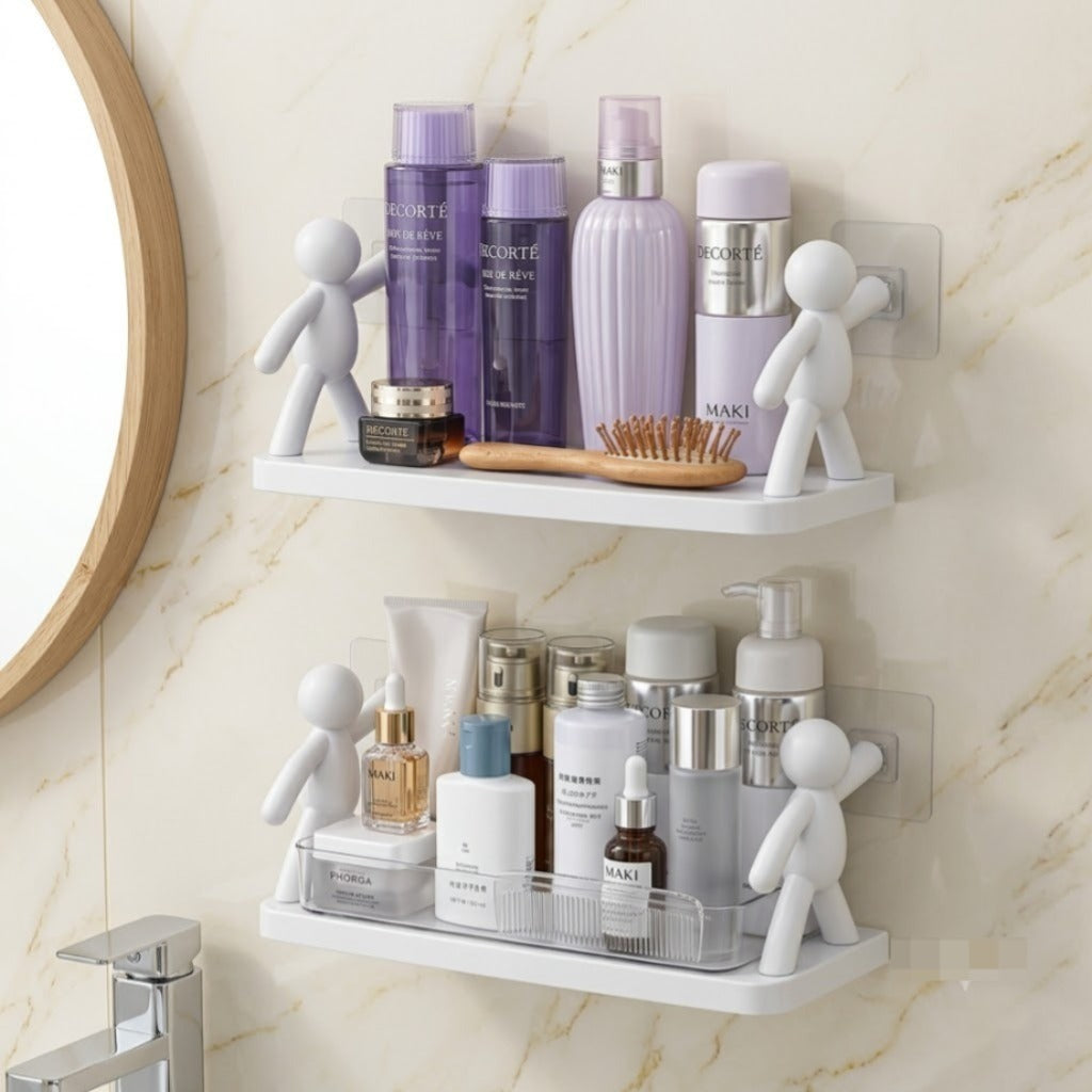 Self Adhesive Wall Mounted Bathroom Shelf | Plastic Storage Rack for Bath Accessories (Pack of 1)