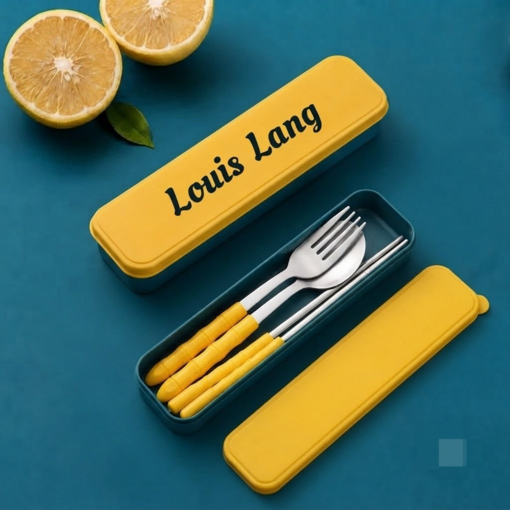 Customized Name Stainless Steel Tableware Set with Case – Reusable Cutlery Set