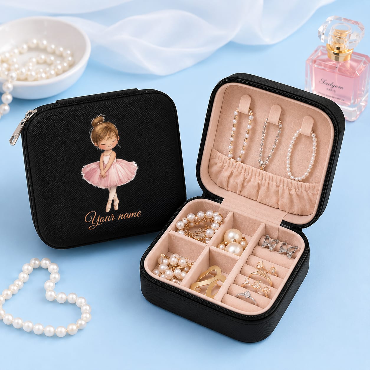 Personalized Ballet Dancer Travel Jewelry Box – Custom Name Jewelry Organizer for Girls (Random color)