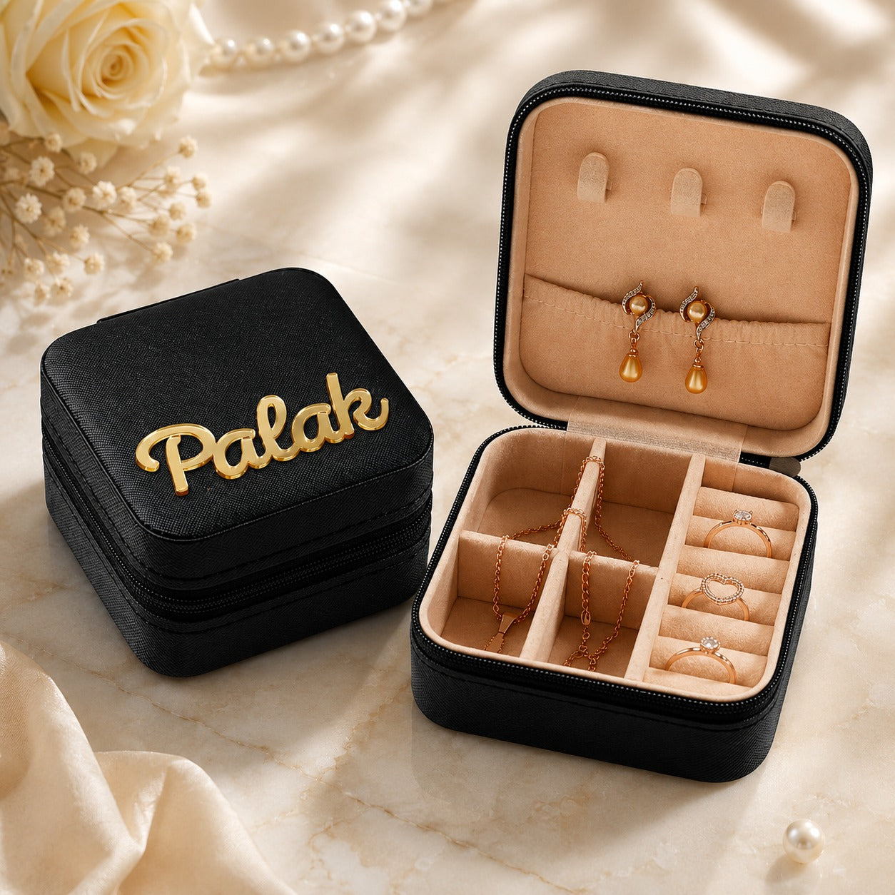 Customised Jewellery Box - Portable Mini Travel Jewellery Box - Acrylic Name - Random color