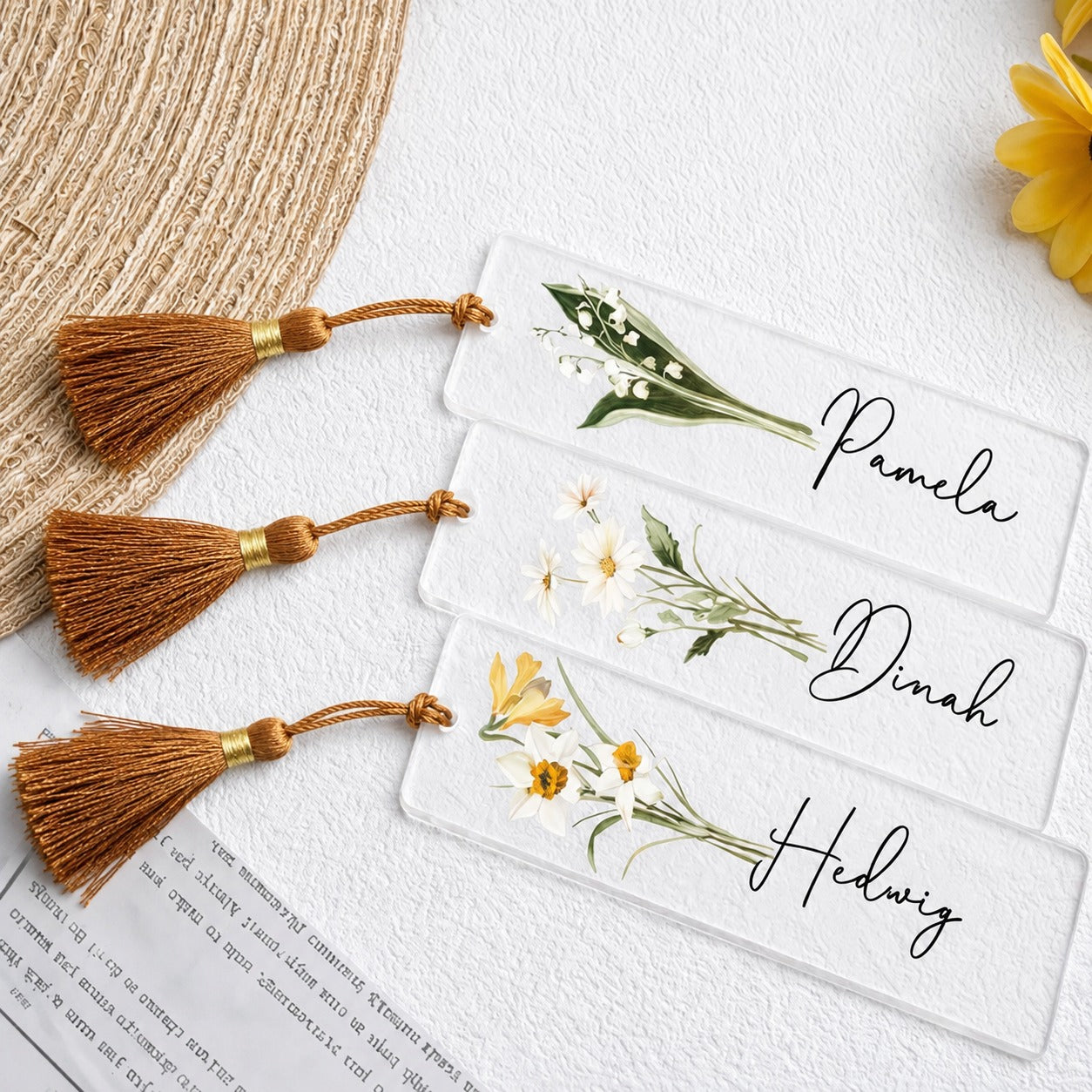Personalized Acrylic Bookmark with Name & Birth Month Flower – Custom Book Page Holder with Tassel | Gift for Book Lovers & Women