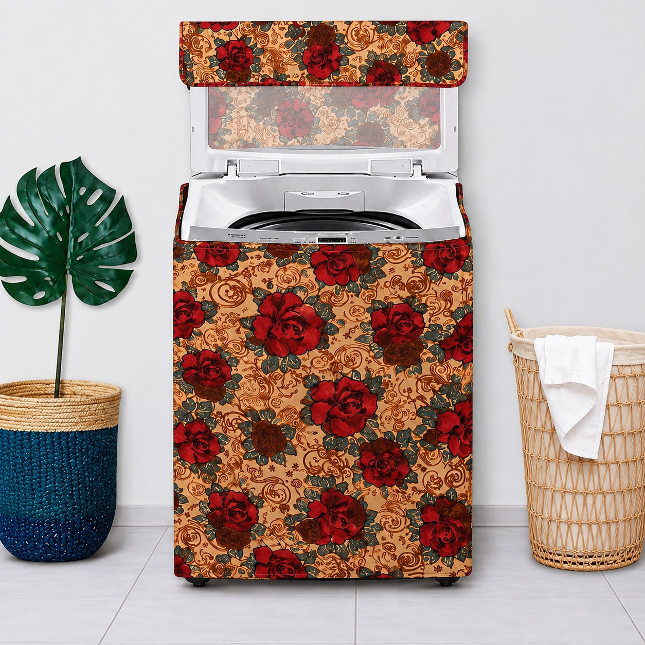 Top Load Washing Machine Cover with Zipper | Dustproof Fully Covered Protective Cover | Premium Polyester Fabric (Random Print Pack of 1)