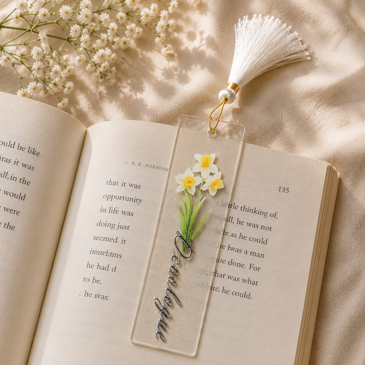 Personalized Acrylic Bookmark with Name & Birth Month Flower – Custom Book Page Holder with Tassel | Gift for Book Lovers & Women