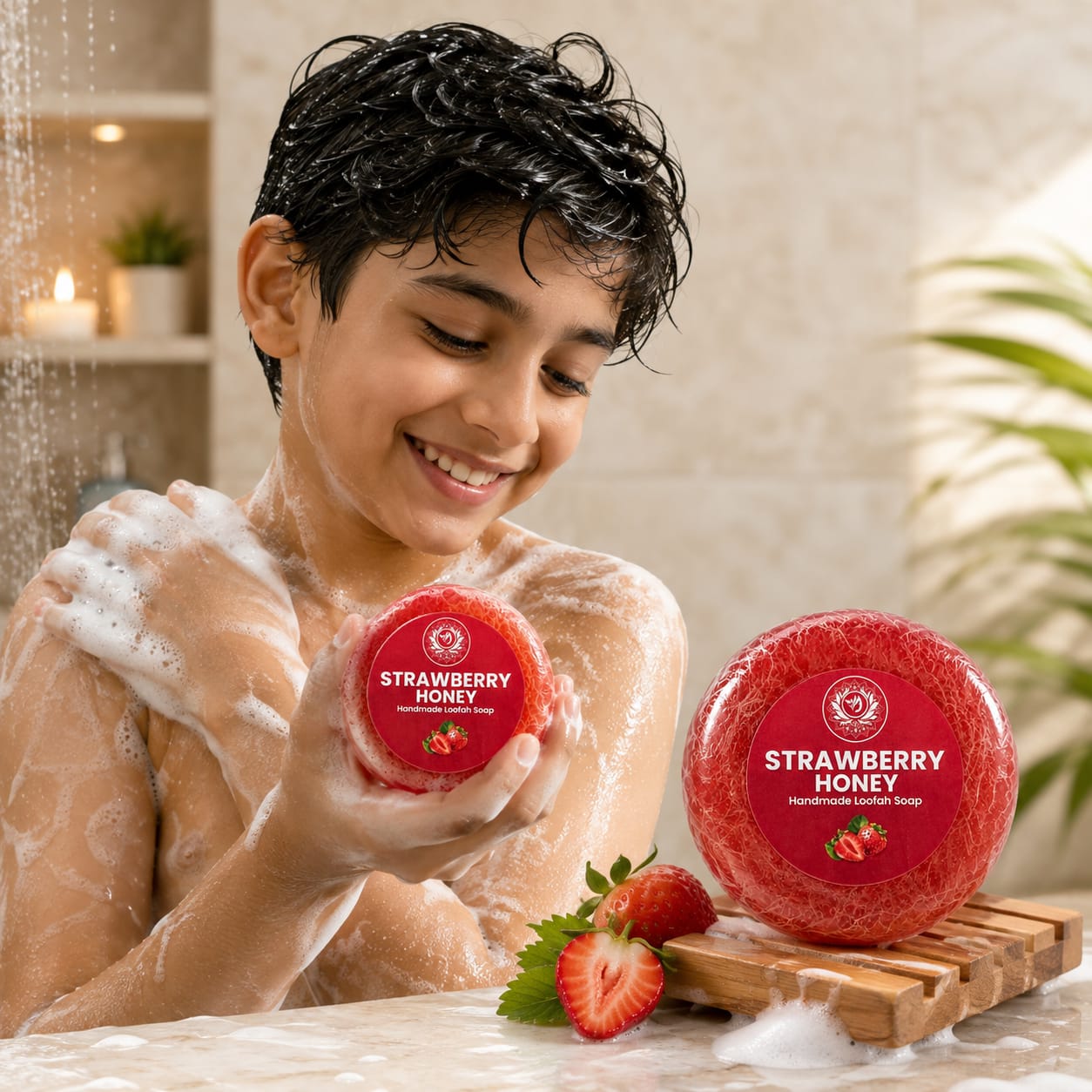 Strawberry Honey Handmade Loofah Soap (Pack of 1)