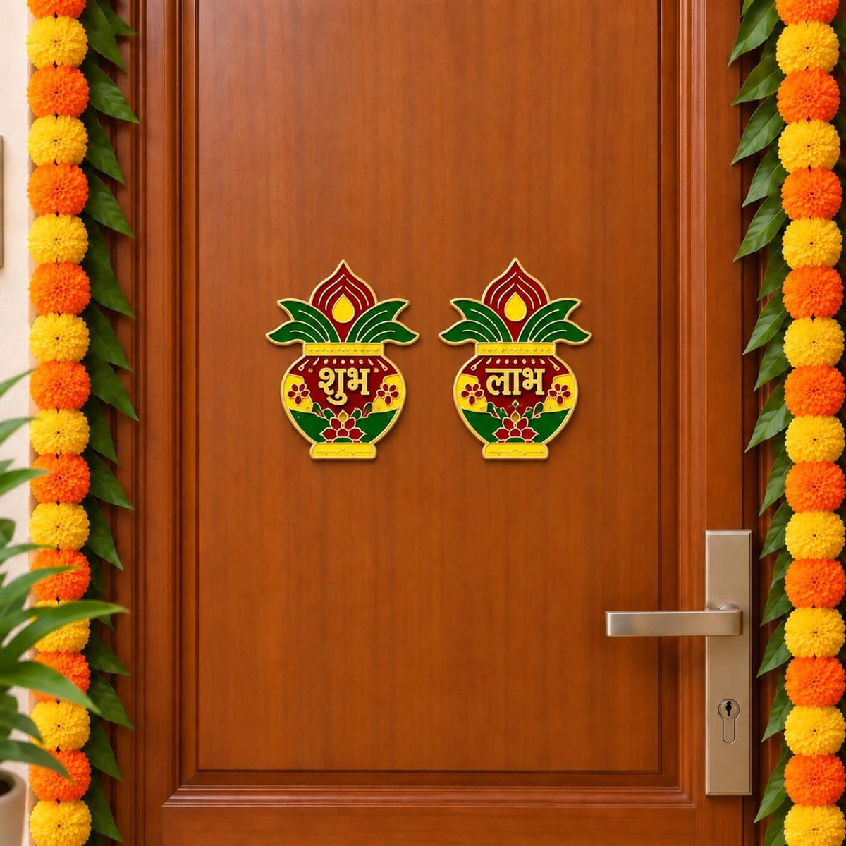 Festival Subh Labh Door Sticker for Home, Diwali Decoration Items, Traditional Indian Pooja Mandir Decor, Door Entrance Hanging for Festival & Home Decoration (Pack of 1 Set)