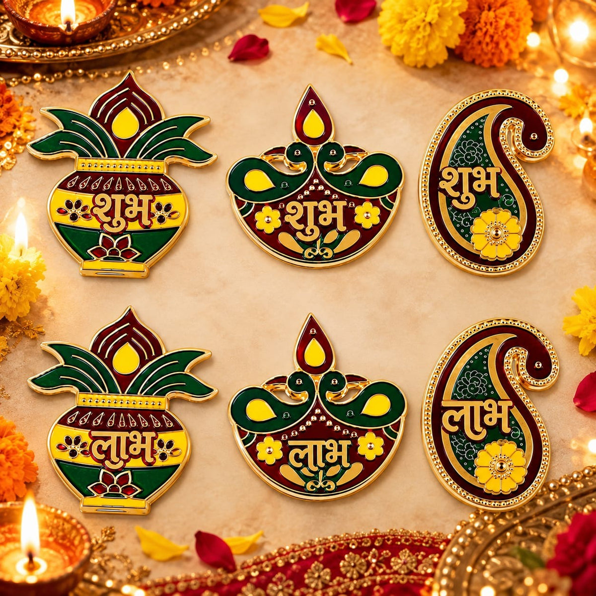 Festival Subh Labh Door Sticker for Home, Diwali Decoration Items, Traditional Indian Pooja Mandir Decor, Door Entrance Hanging for Festival & Home Decoration (Pack of 1 Set)