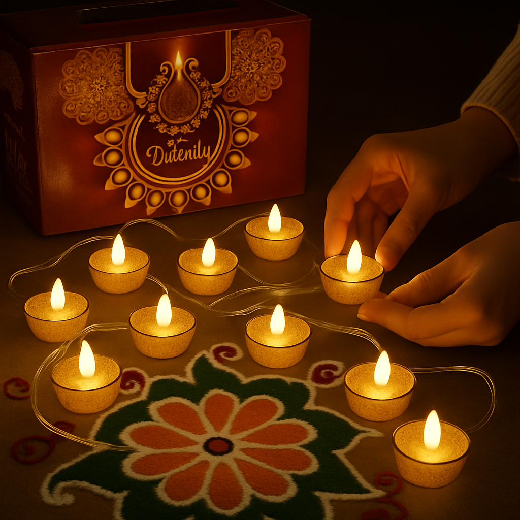 LED Diya String Lights (10 Lamps) – Festive Fairy Lights for Puja & Decoration