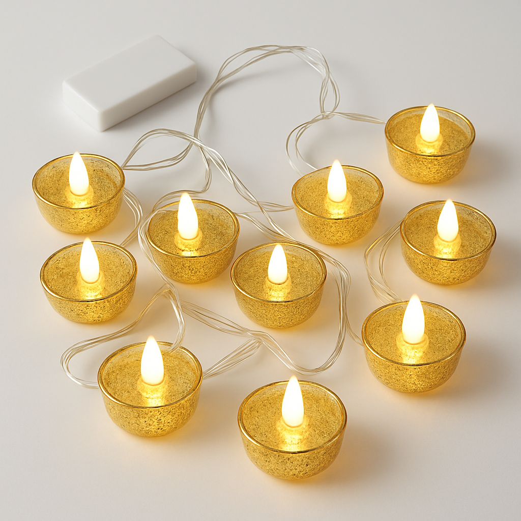 LED Diya String Lights (10 Lamps) – Festive Fairy Lights for Puja & Decoration