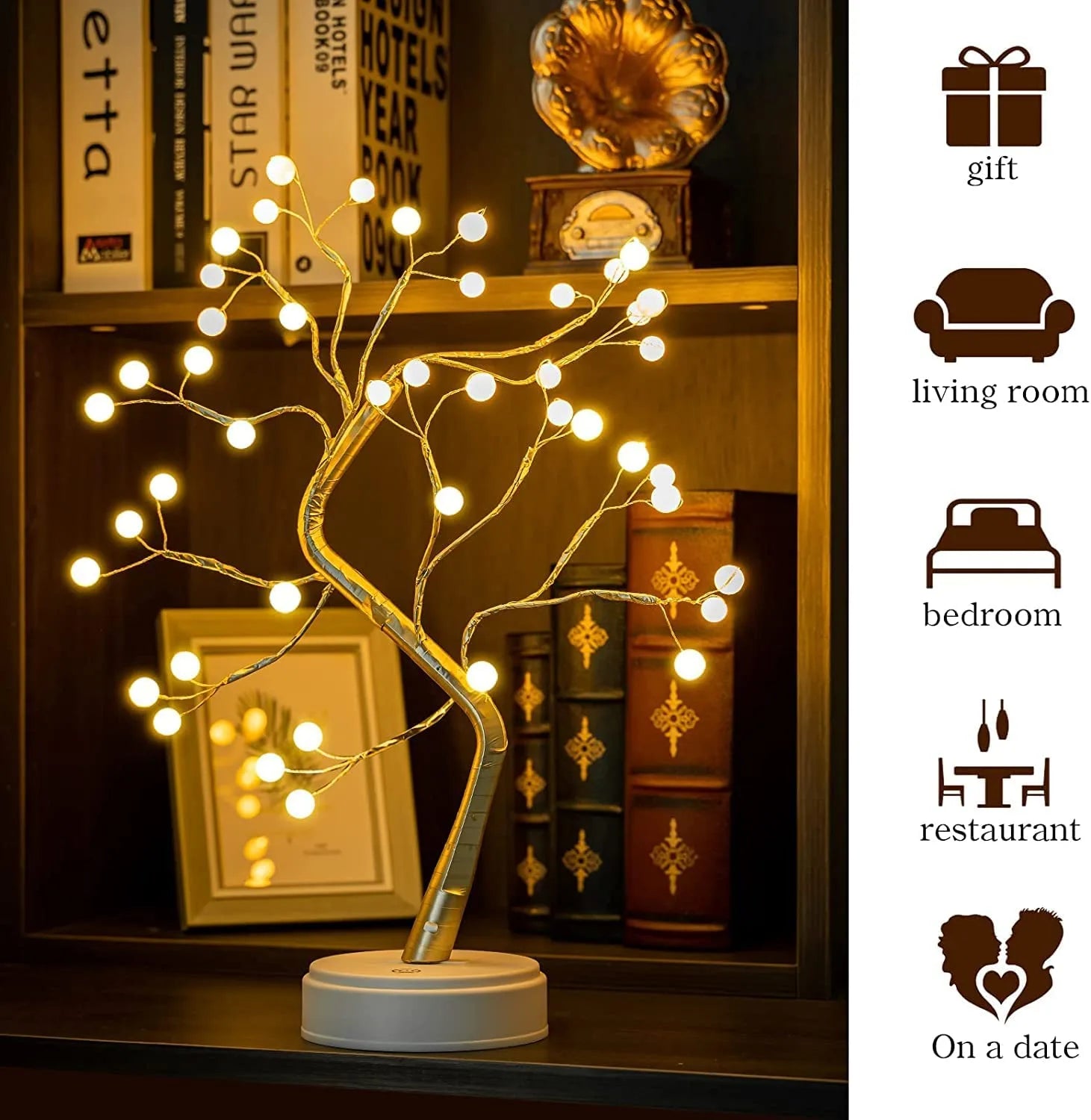 Adjustable branch LED pearl tree lamp for elegant interior lighting