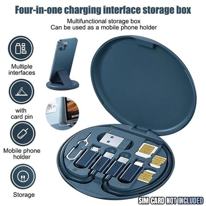 Multifunction Data Cable Set with Conversion Heads & Portable Storage Box – USB Type-C, Adapter, SIM Eject Pin & Phone Holder (Pack of 1)