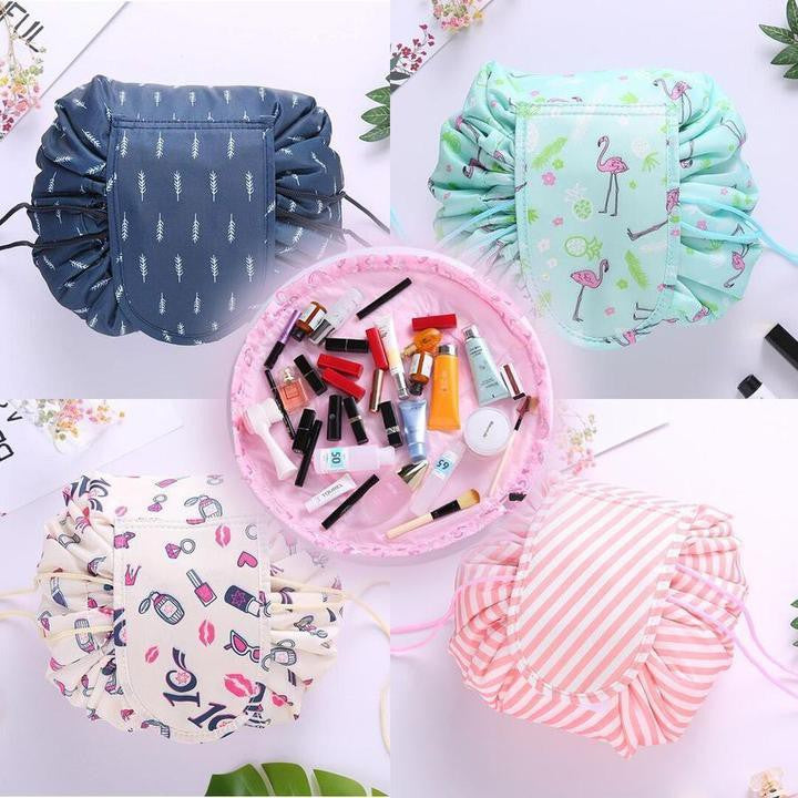 Portable Lazy Cosmetic Bag with Drawstring – Waterproof Makeup & Toiletry Pouch for Women, Large Capacity (Assorted Color) (Pack of 1)