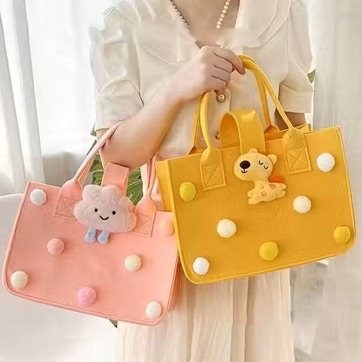 Thickened Cartoon Tote Bag with Handles – Women’s Reusable Shopping & Organizer Bag (Random color-Pack of 1)