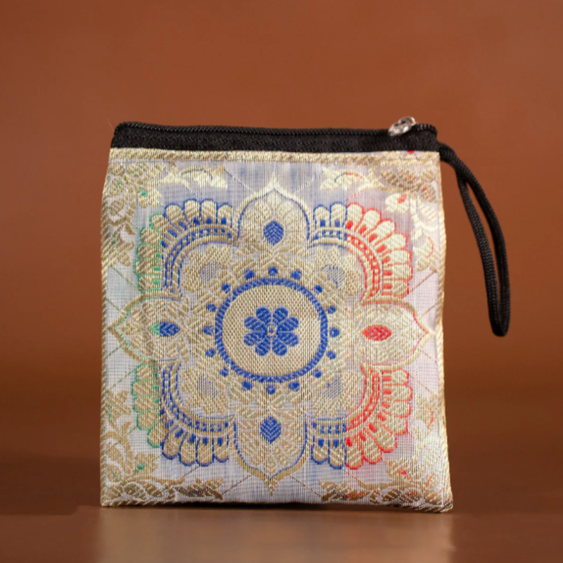 Kolam Designed Banarasi Coin Pouch – Elegant Ethnic Mini Purse for Women (Random Color-Pack of 1)