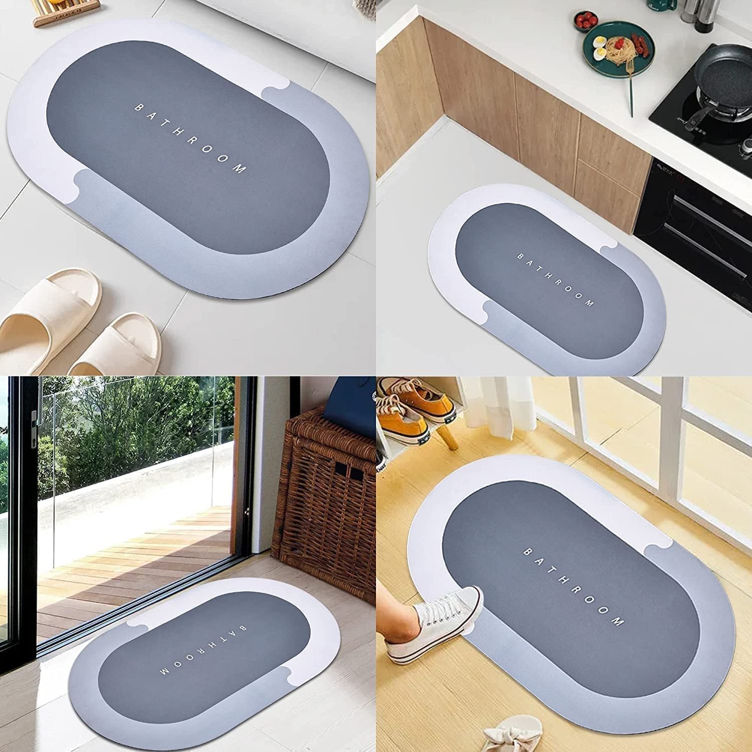 Water Absorbent Bathroom Door Mat (Plain), Non Slip Mat for Bathroom Cushion (Pack of 1)