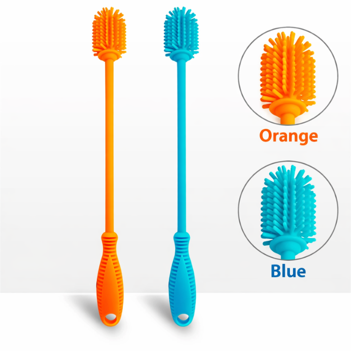 Silicone Bottle Cleaning Brush with Long Handle – Flexible, Non-Scratch Brush for Baby Bottles, Water Bottles, Containers, Vases & Glasses (Random Color-Pack of 1)
