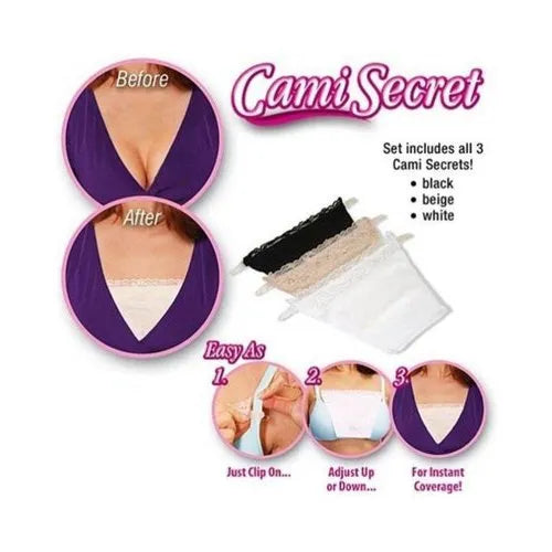 Cami Secret Set of 3 Camisole - Black, Beige & White - Soft Stretchable Innerwear for Women