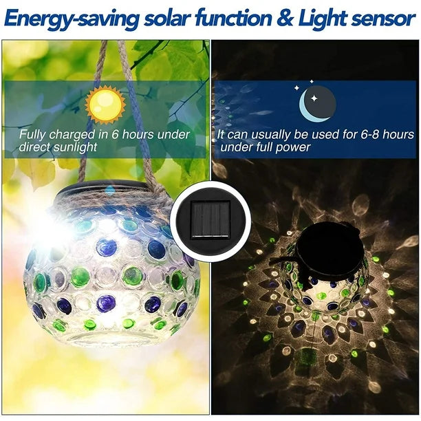 LED Solar Lanterns – Crackle Glass Ball Hanging Lights, Outdoor & Indoor Decorative Lighting (Pack of 2 Pcs )