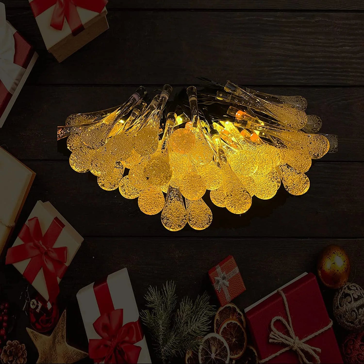 Crystal style water drop LED lights for festive decoration

