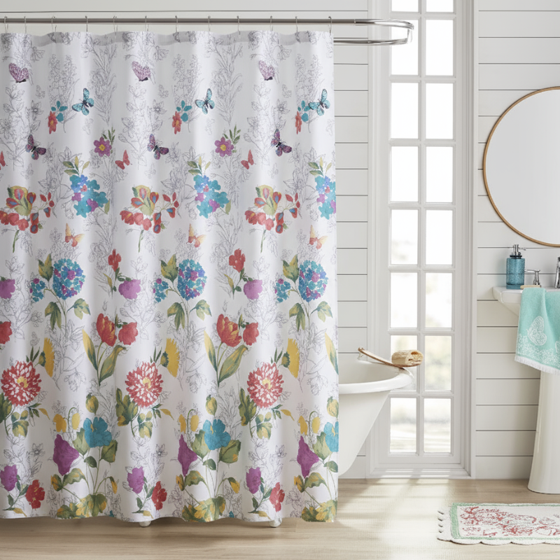 Printed Shower Curtain Random Designs/Plain – 180x180 cm (Random print)