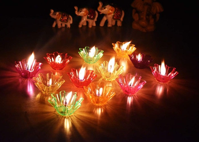 Reflection Diya 12 Pcs for Diwali Transparent Acrylic Diya, Reflection Diya for Diwali Decoration Lighting Decorative, Rangoli Decoration For Diwali