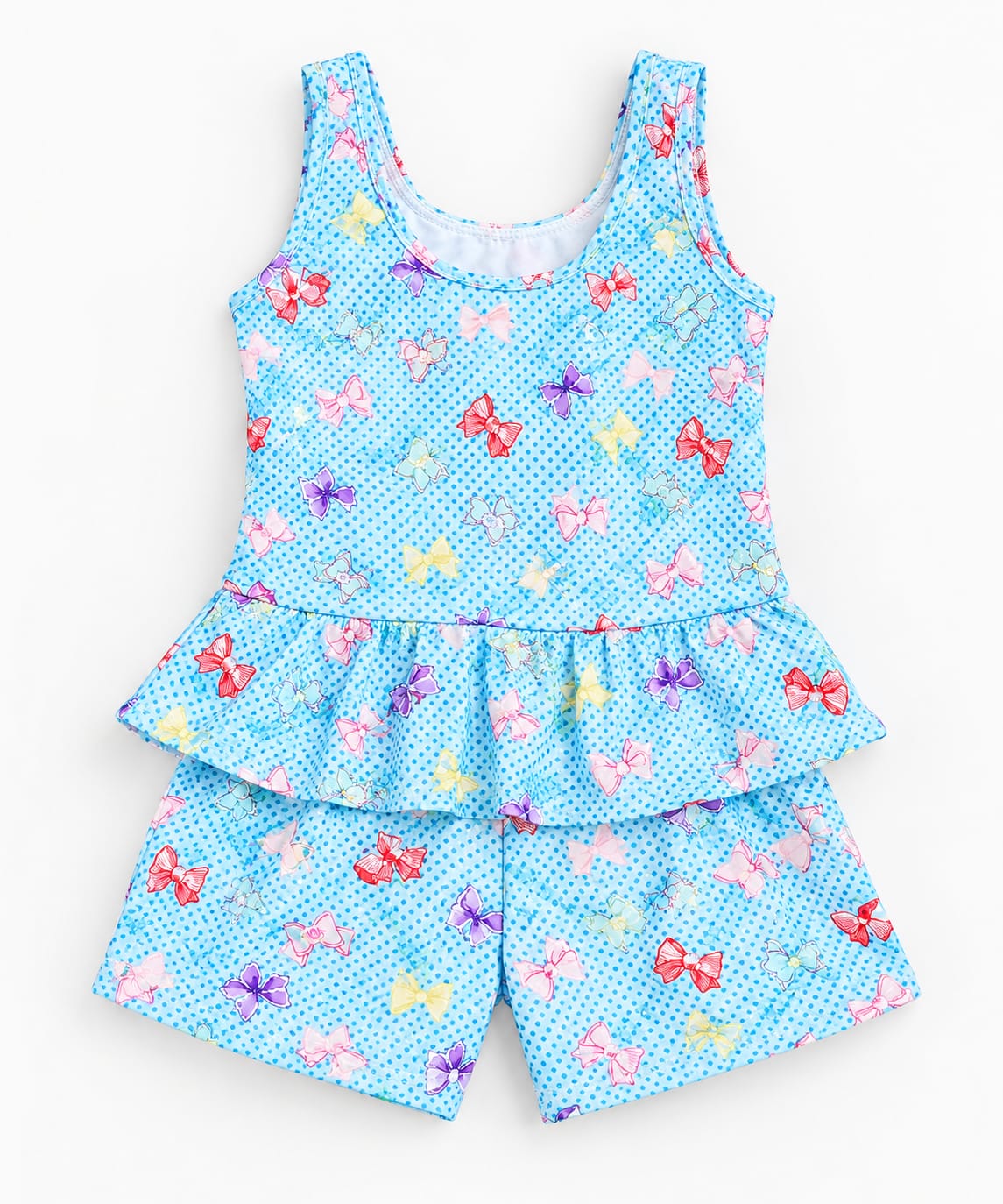 Girls Cute Bow Print Ruffle One-Piece Dress (Random Print and Color)