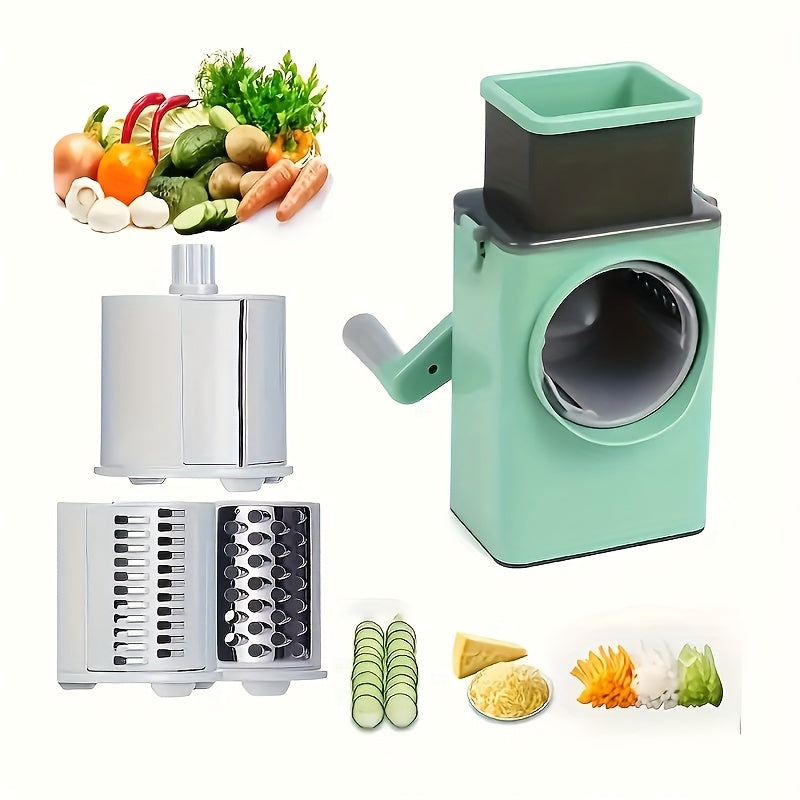 3 in 1 Manual Rotary Vegetable Slicer with 6 Interchangeable Blades, Cheese Grater, Multifunctional Fruit Slicer, Food Grater, Vegetable Cutter, Shredders, Potato Grater, Household Potato Chopper, Power-Free, Kitchen Gadgets