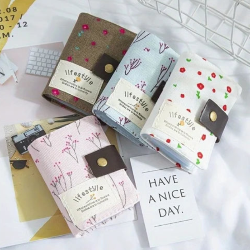 Floral Print Canvas Card Holder – 20 Card Capacity Wallet for ID, Debit, Credit & Visiting Cards (Random color-Pack of 1)