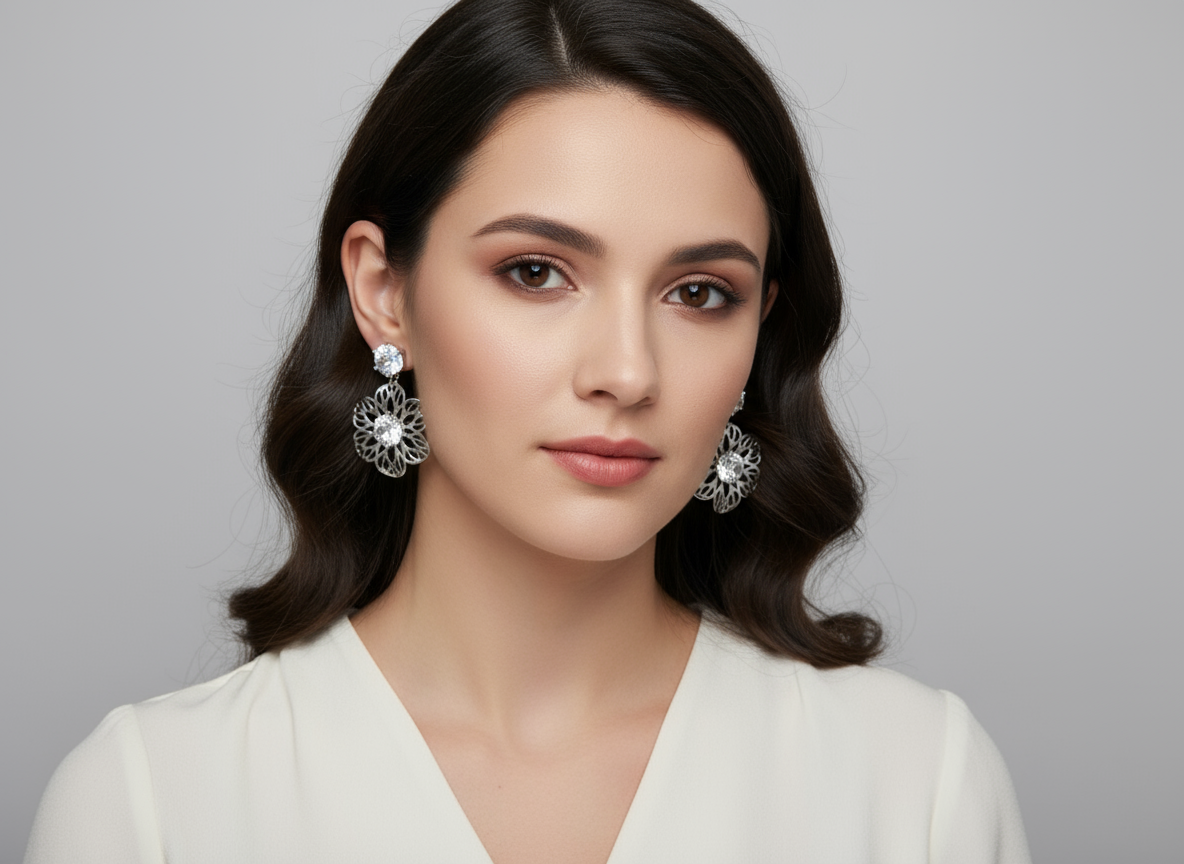 Elegant Flower Drop Earrings with Diamond –  Floral Dangle Jewelry for Women, Party & Wedding Wear(Random color-1 Pair)