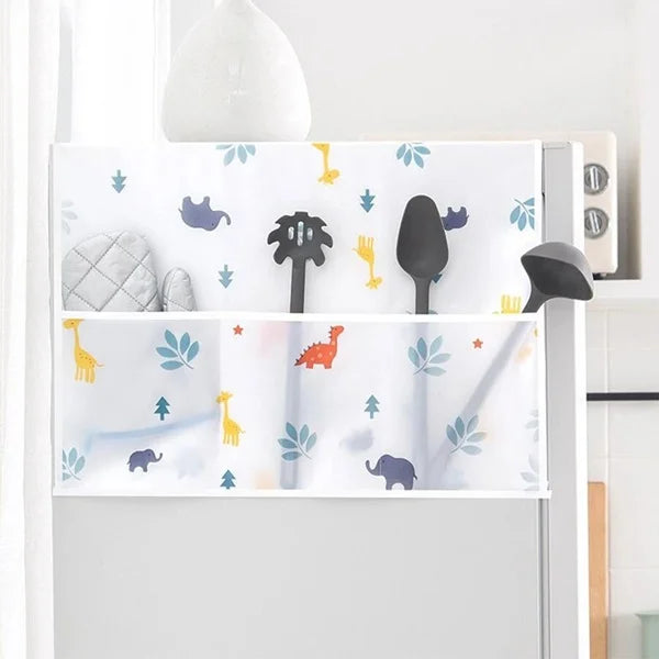 Waterproof Fridge Cover, Transparent Printing Waterproof Refrigerator Dust-Proof Cover with Storage Pockets Bags, Multi-Purpose Top Covers