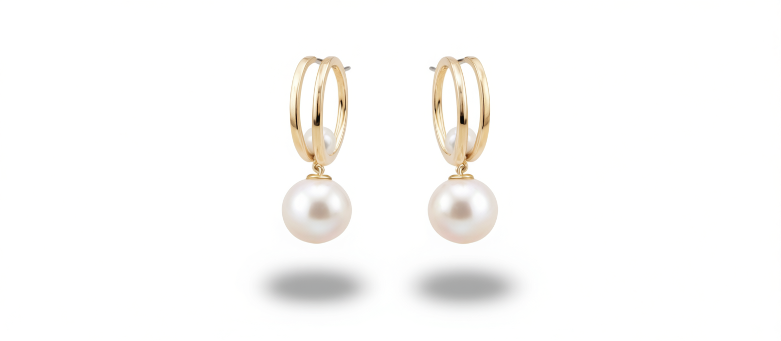 Modern  Half Hoop Earrings - Double Pearl Drop Front Facing Statement Jewelry (Random color-1 Pair)