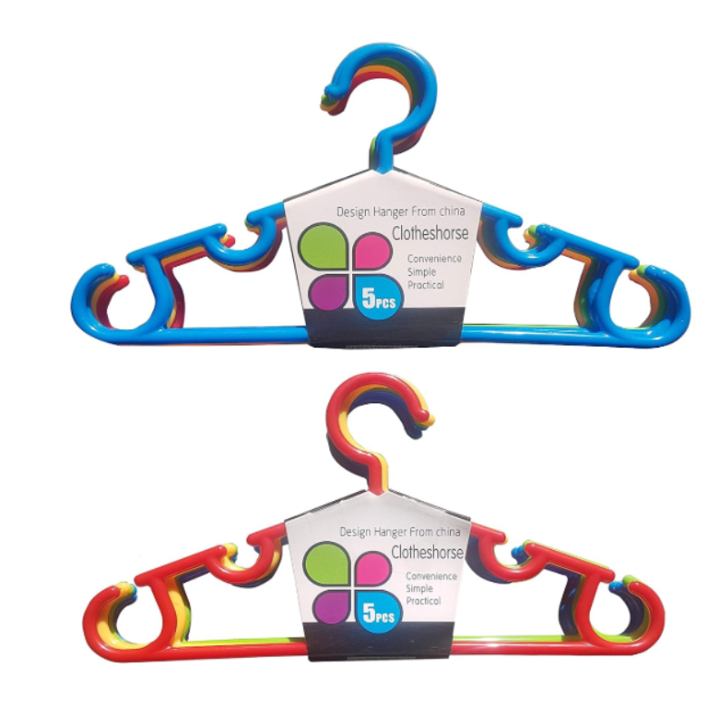 Plastic Clothes Hangers  – Strong Multicolor Hangers with Two Molded Shoulder Hooks (Random color-Pack of 5)