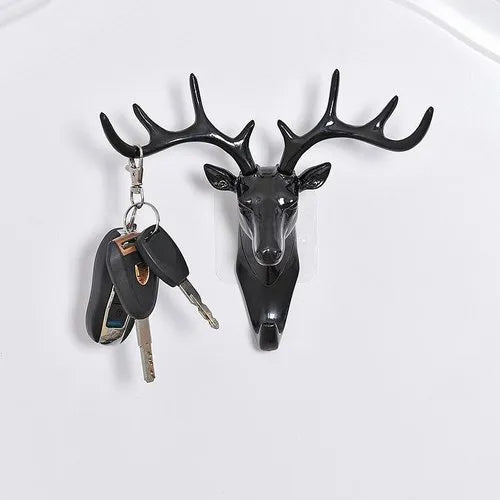 Deer Head Adhesive Wall Hook – Strong Self-Adhesive Decorative Wall Hanger for Keys, Towels, Bags & Clothes (Random Color) (Pack of 1)
