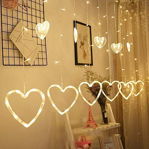 Heart-shaped curtain light with 6 big hearts and 6 small hearts for decoration lit up