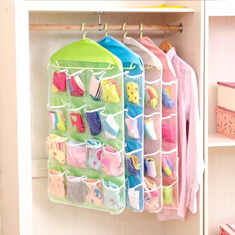 Premium 16 Pocket Hanging Wardrobe Organizer – Cupboard Storage for Socks, Lingerie & Clothes