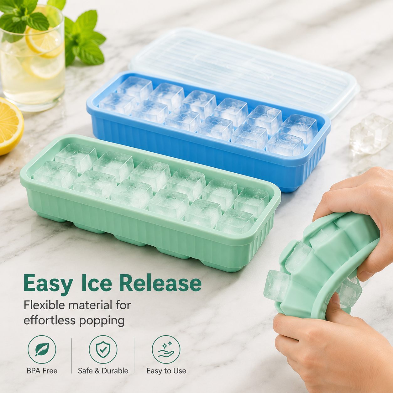 Silicone Ice Cube Tray – 8 Grids | Reusable & Easy Release Ice Maker (Pack of 1)