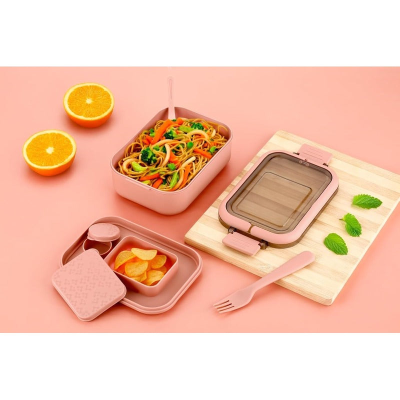 Snackle Pack Lunch Box for Kids, Tiffin Box with 2 Small Conatiner, Spoon and Fork