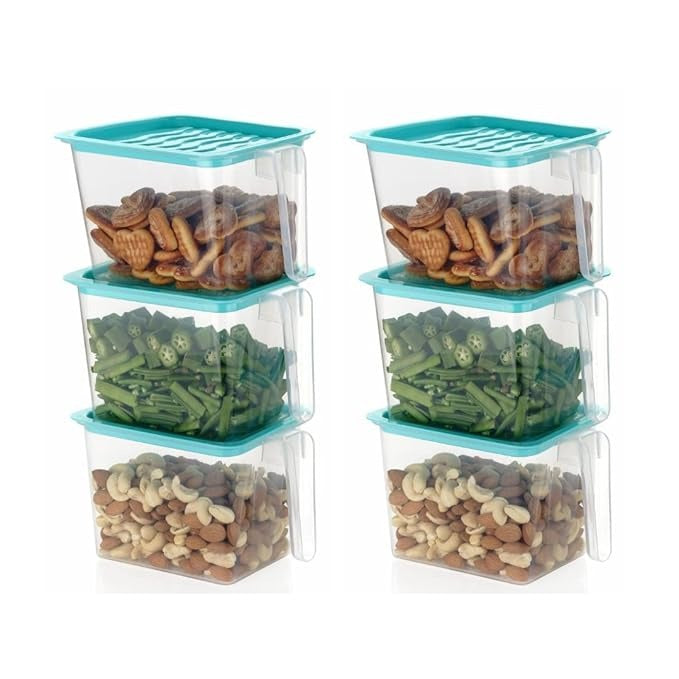 Plastic Fridge Storage Containers & Jar with Handle and Airtight Refrigerator box - 6 Pcs 1000 ml