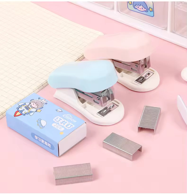 Cute Mini Stapler with Staples – Portable Desk Accessory for School, Office & Home (random color)