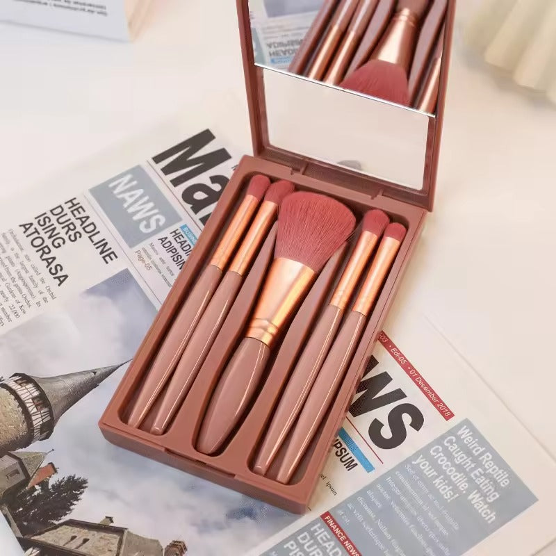 Beauty Travel Makeup Brush Shell Mirror Box Makeup Brushes 5pcs (Random Color)