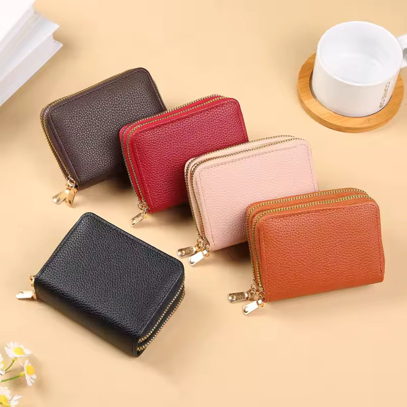 Women Wallet Small Short Credit Card Holder PU Leather Zipper Wallet (Random Color)