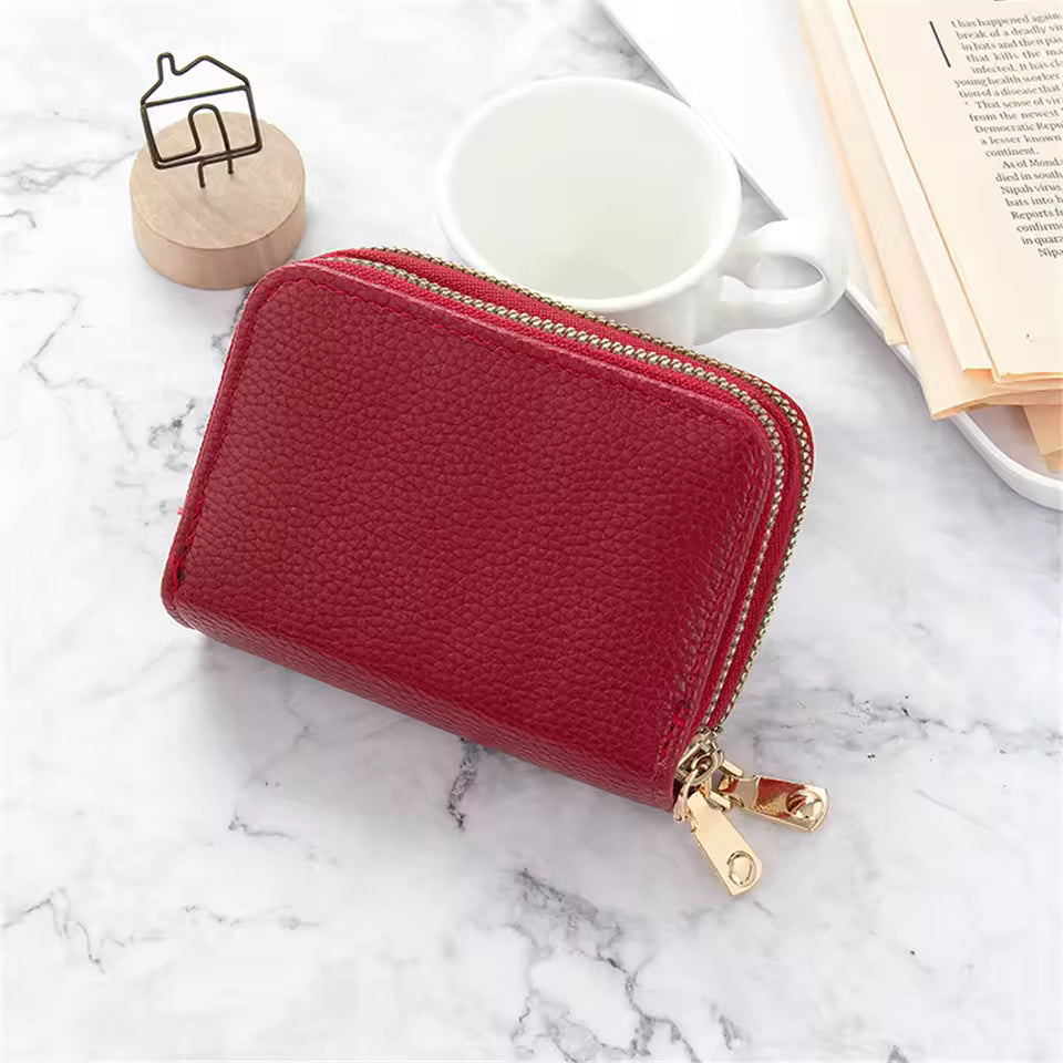 Women Wallet Small Short Credit Card Holder PU Leather Zipper Wallet (Random Color)