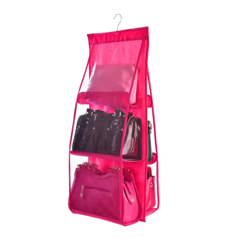 6 Pocket Hanging Handbag Organizer For Wardrobe Closet Gray Waterproof Storage Bag Door Wall Clear Sundry Bag With Hange