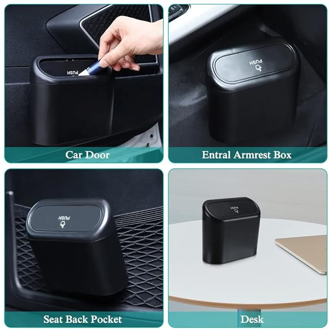 Plastic Car Trash Can With Lid, Mini Vehicle Trash Bin Car Dustbin Garbage Organizer