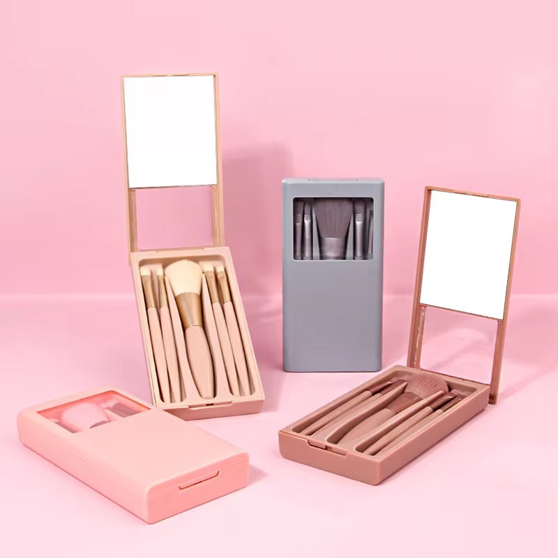 Beauty Travel Makeup Brush Shell Mirror Box Makeup Brushes 5pcs (Random Color)