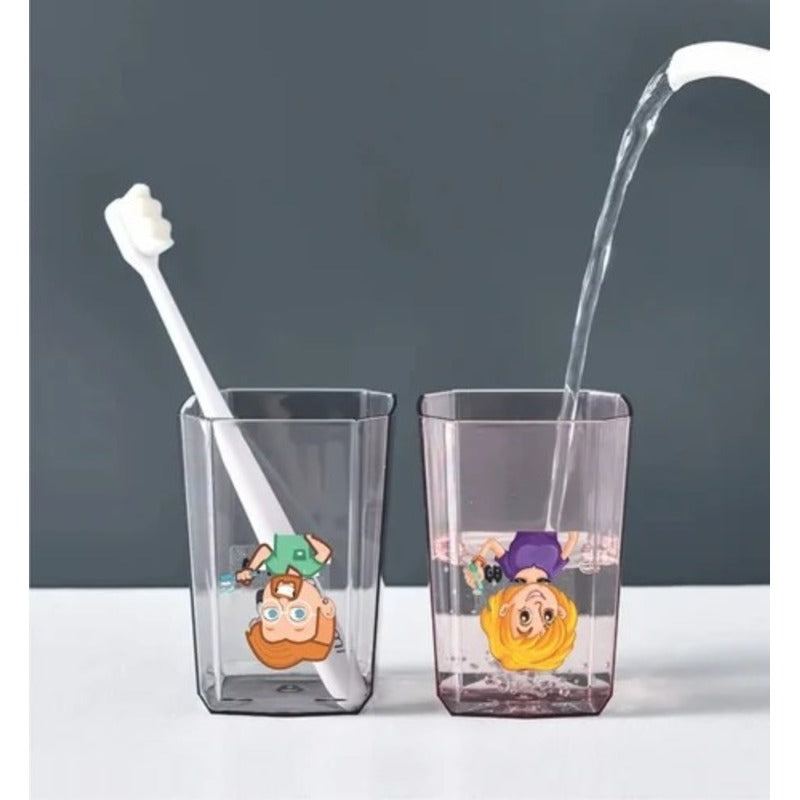 Wall-Mounted Plastic Bathroom Organizer – 8 Toothbrush Holders & Storage Rack with 4 Cute Cartoon Cups – White Bathroom Shelf for Kids & Family