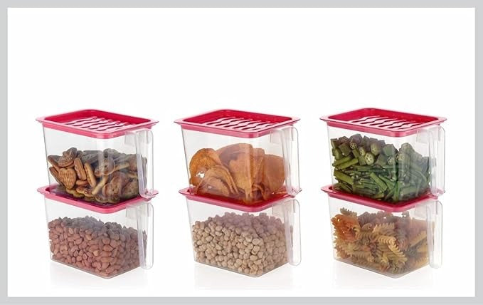 Plastic Fridge Storage Containers & Jar with Handle and Airtight Refrigerator box - 6 Pcs 1000 ml